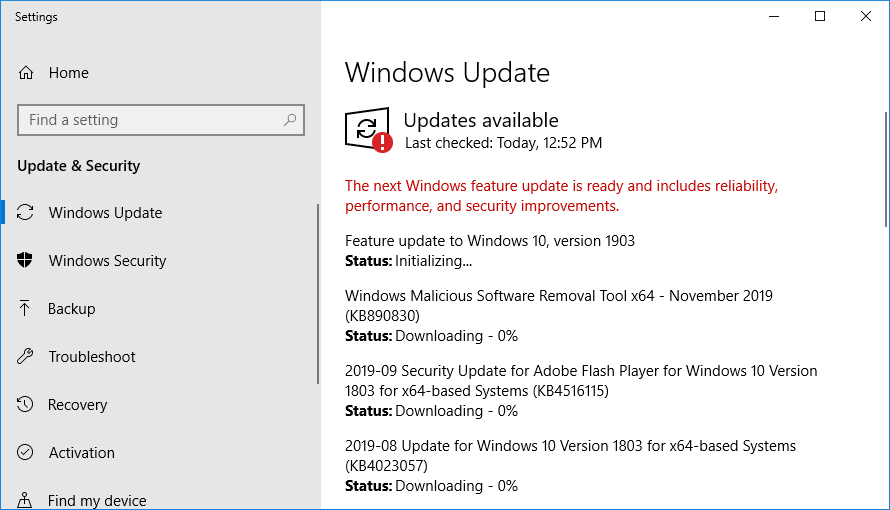 1803 windows 10 update download time
